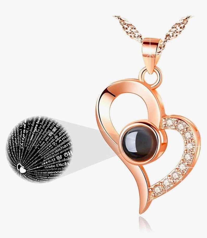 Love Heart Projection Necklace 100 Languages I Love You Pendant With Free Gift Box